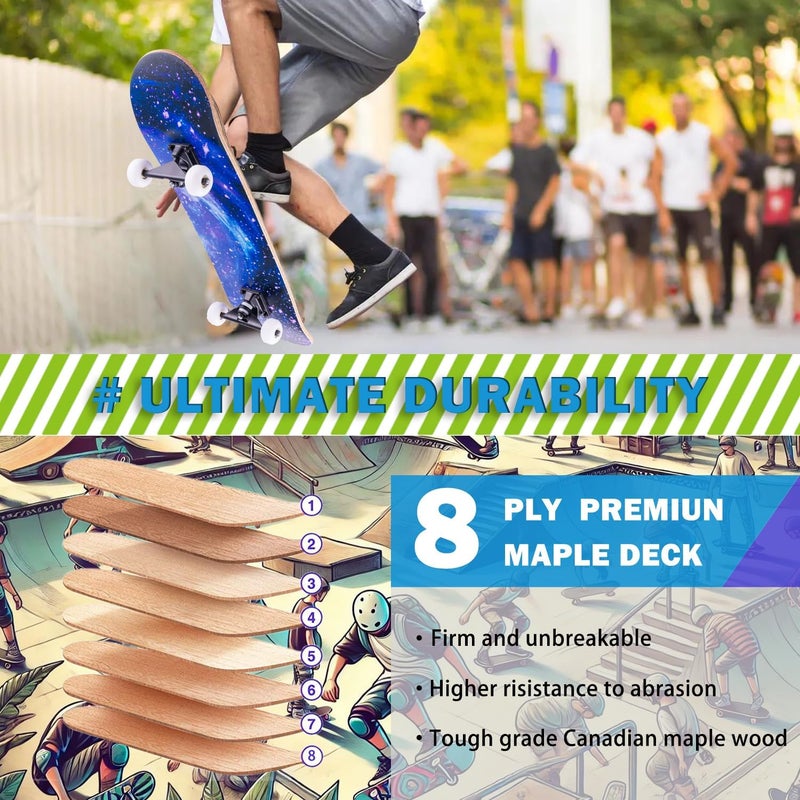 CLYCTIP Skateboard,31 x 8 inch Complete Skateboards for Beginners,8 Layer Maple Concave Cruiser Trick Skate Board for Kids,Teens,Adults - Image 4